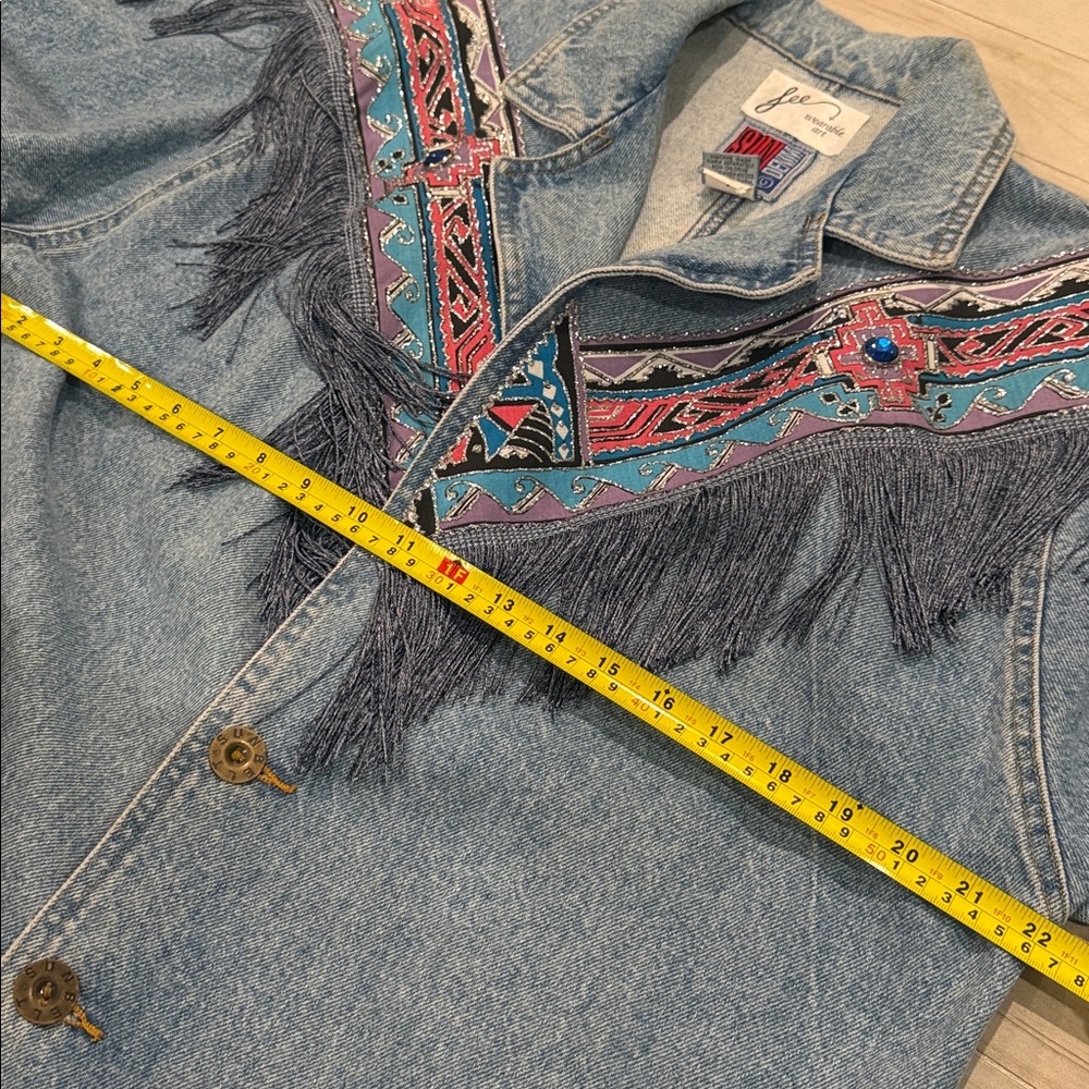 Vintage 90s #Denim Fringe Trench • Aztec #Western Jacket • FREE SHIPPING - Picture 14 of 16
